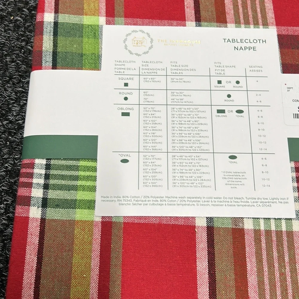 Farmhouse Rachel Ashwell Christmas Red Green Tablecloth Plaid 60”x 84” Oblong